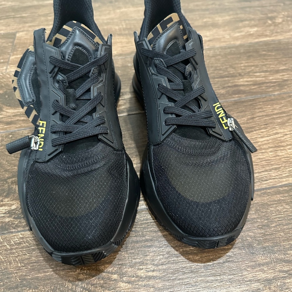 Fendi Black Sneakers with Suede Mesh Upper and Zipper Details